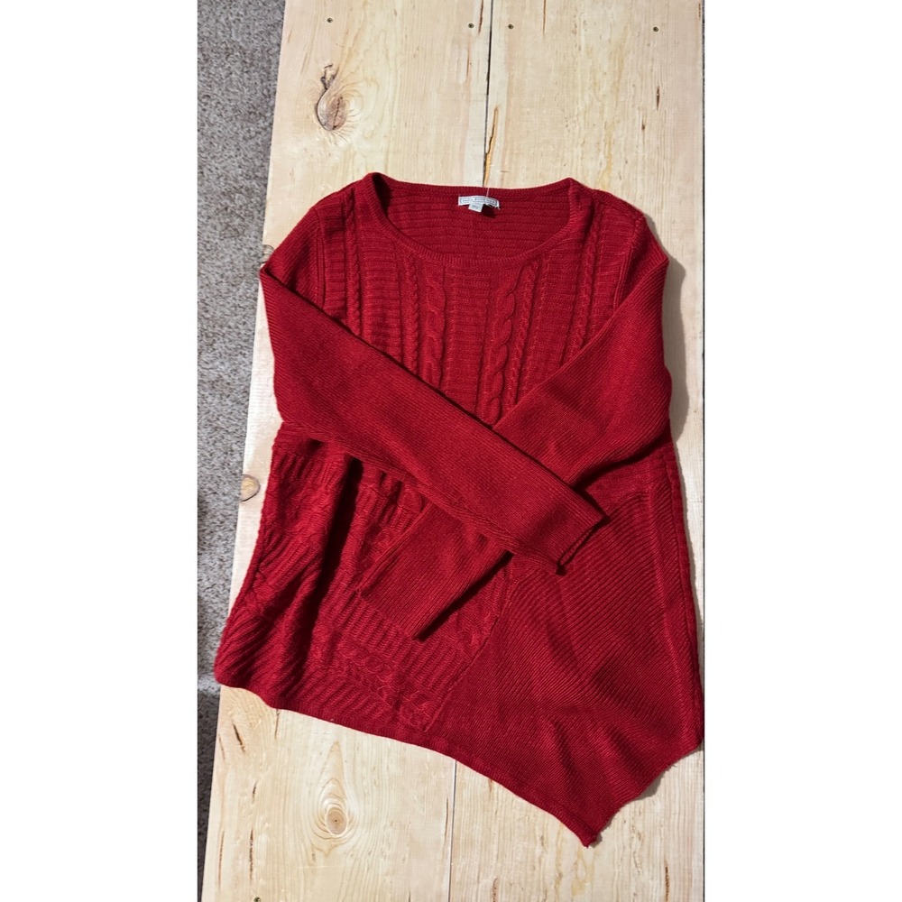 Dana Buchman Womens XL Red Cable Knit Asymmetrical Hem Pullover Sweater